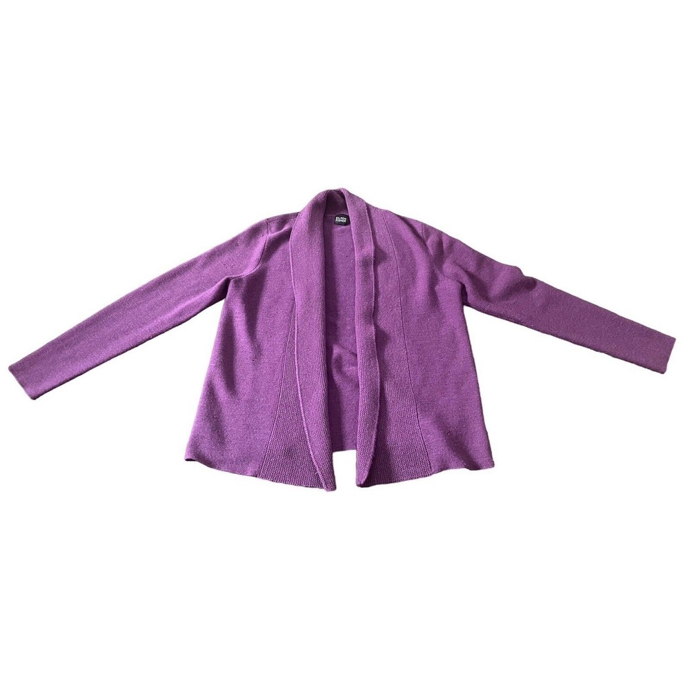 Eileen Fisher Medium Purple Fuschia Cowl Neck Merino Wool Cardigan FLAWS